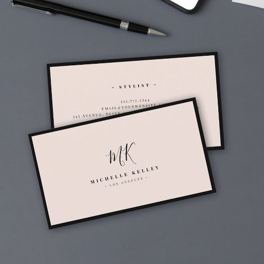Carte De Visite Luxe Mini Monogramme Rose Clair Chic