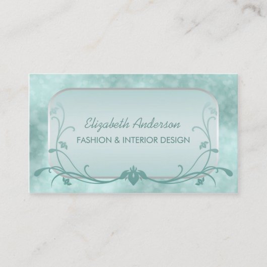 Carte De Visite Luxe Mint Floral Bokeh Designer de mode intérieur (Devant)