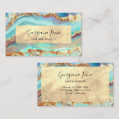 Carte De Visite Luxe Moderne Abstrait Faux Agate Marbre Turquoise (Devant / Derrière)