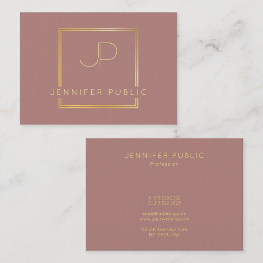 Carte De Visite Luxe moderne de modèle de monogramme créatif d'or (Devant / Derrière)