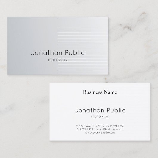 Carte De Visite Luxe Moderne Design tendance élégant Silver Plain (Devant / Derrière)