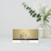 Carte De Visite Luxe Moderne Élégance Lotus Doré (Debout devant)