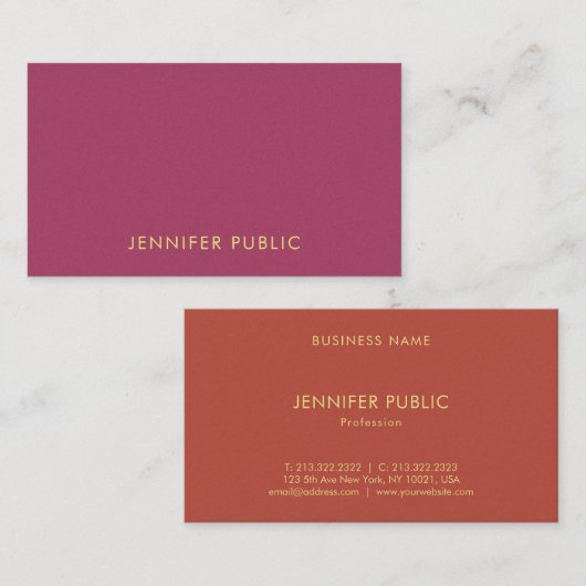 Carte De Visite Luxe Moderne Élégant Couleurs Simple Modèle (Devant / Derrière)