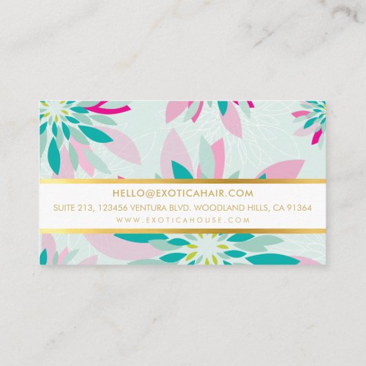 Carte De Visite LUXE MODERNE FLORALE menthe à fleur jade rose (Dos)