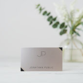 Carte De Visite Luxe moderne or argent élégant Monogramme (Debout devant)