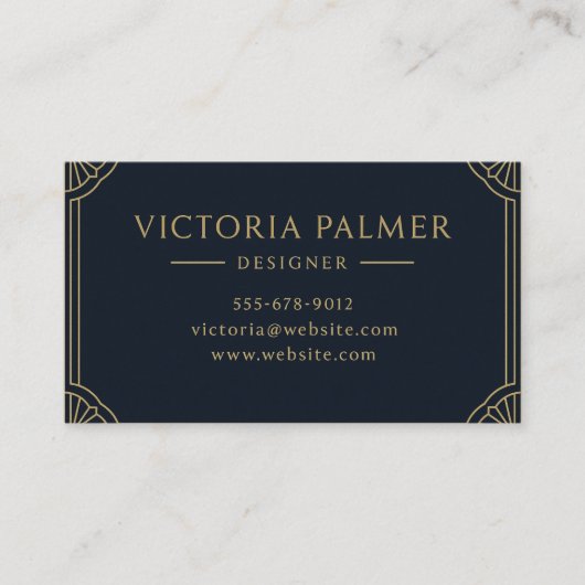 Carte de visite luxe Navy et Or Art Déco (Devant)