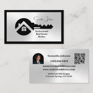 Carte de visite luxe noir et argent à code QR phot