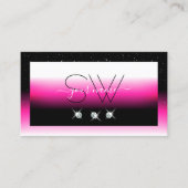 Carte De Visite Luxe noir rose blanc dégradé Initiales Diamants (Devant)