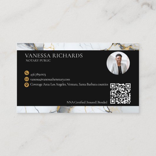 Carte De Visite Luxe Or Blanc Gris QR Code Photo Notaire (Dos)