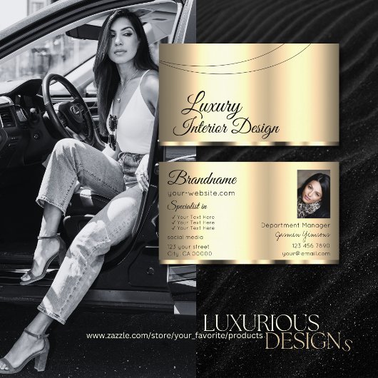 Carte De Visite Luxe Or glamour chic avec professionnel photo