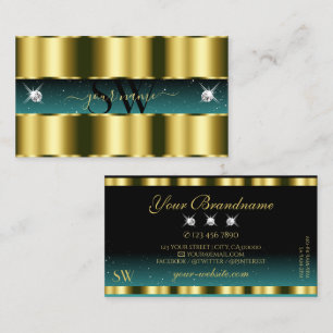 Carte De Visite Luxe Or Turquoise noir brillant Diamants Initiales