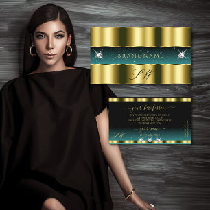 Carte De Visite Luxe or Turquoise noir brillant Diamants Monogramm