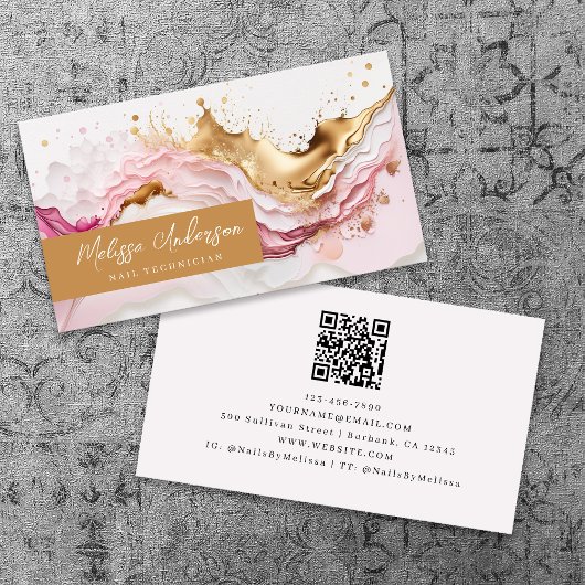 Carte De Visite Luxe Pink Gold Splash QR Code