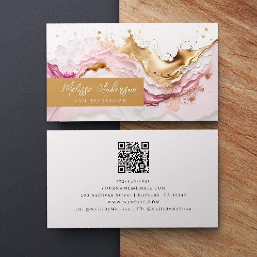 Carte De Visite Luxe Pink Gold Splash QR Code