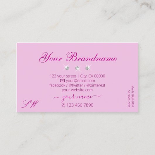 Carte De Visite Luxe Pink Ombre Sparkling Diamonds Monogram Luxe (Dos)