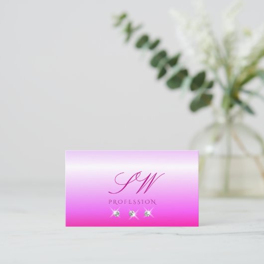 Carte De Visite Luxe Pink Ombre Sparkling Diamonds Monogram Luxe (Debout devant)