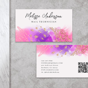 Carte De Visite Luxe Pink Purple Gold Parties scintillant Code QR