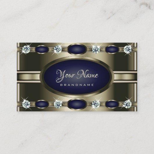 Carte De Visite Luxe Platine et Couleurs Bleues avec Faux Diamonds (Devant)