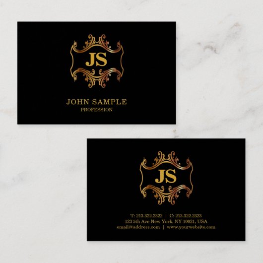 Carte De Visite Luxe Professional Elegant Black Gold Classic Look (Devant / Derrière)