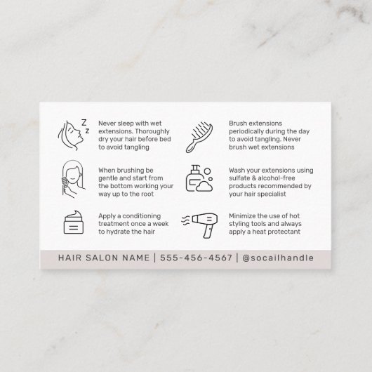 Carte De Visite Luxe Prolongations simples de cheveux après soins (Dos)