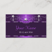 Carte De Visite Luxe Purple Squigles Sparkle Diamonds Monogramme (Devant)