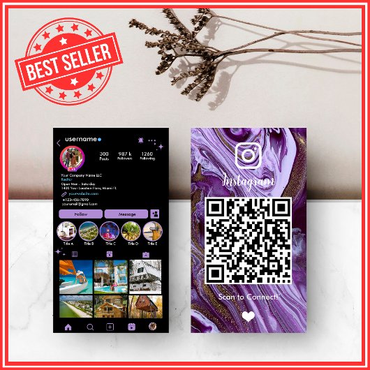Carte De Visite Luxe | QR Violet & Noir