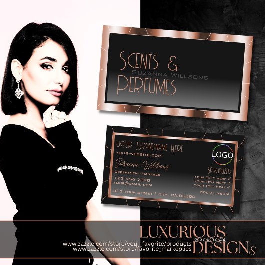 Carte De Visite Luxe Rose Gold Black Gradient avec Logo Luxe