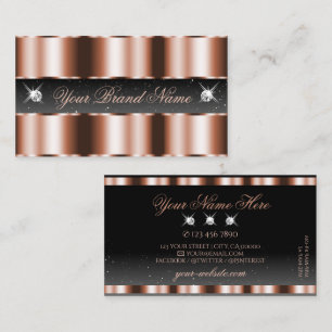 Carte De Visite Luxe Rose Gold Black Sparkling Diamonds élégant