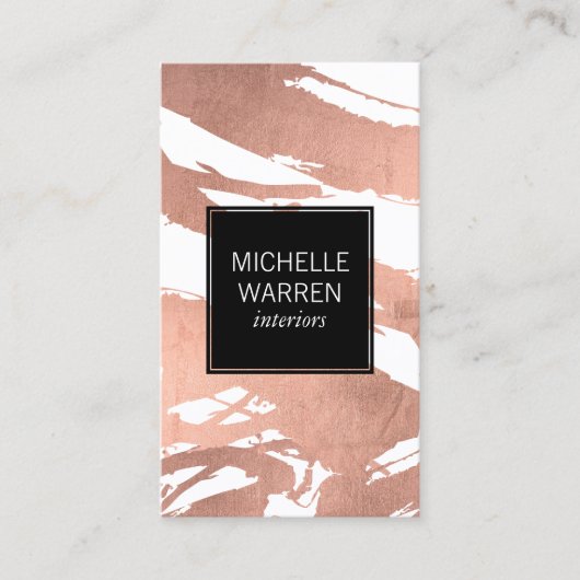 Carte De Visite Luxe Rose Gold Brushstrokies Designer (Devant)