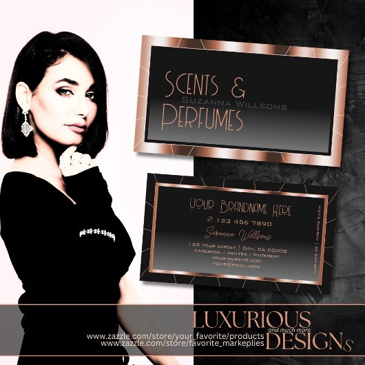 Carte De Visite Luxe Rose Gold Chic Black Gradient