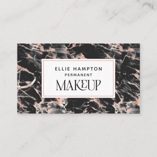Carte De Visite Luxe Rose Gold Marbre noir Maquillage permanent (Devant)