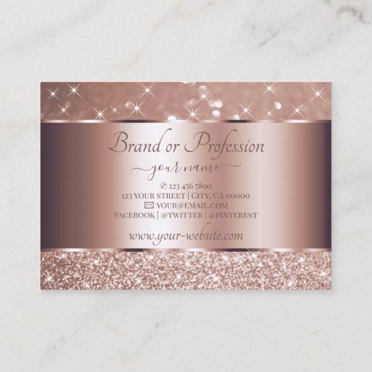 Carte De Visite Luxe Rose Gold Parties scintillant Étoiles Élégant (Dos)