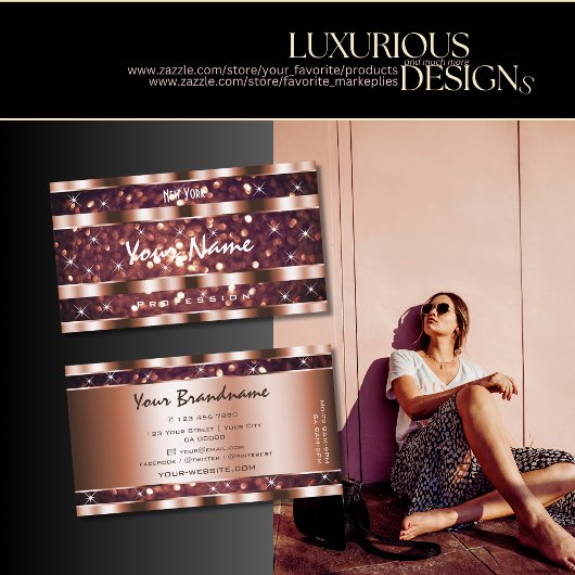 Carte De Visite Luxe Rose Gold Parties scintillant Étoiles Étoiles