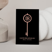 Carte De Visite Luxe Rose Gold Skeleton Key Monogram Realtor