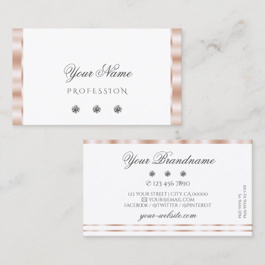 Carte De Visite Luxe Rose Gold White Sparkling Bijoux élégant (Devant / Derrière)