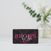 Carte De Visite Luxe rose noir de marbre Brows QR Code (Debout devant)