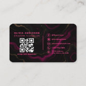 Carte De Visite Luxe rose noir de marbre Brows QR Code (Dos)
