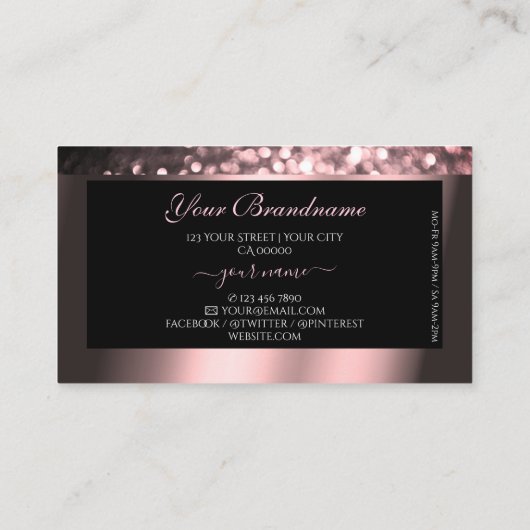 Carte De Visite Luxe Rose noir or Parties scintillant parkling Mo (Dos)