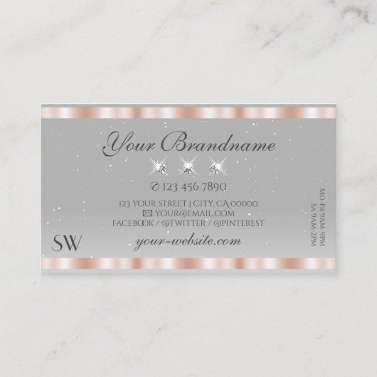 Carte De Visite Luxe Rose or gris clair étincelant Bijoux Initiale (Dos)