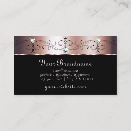 Carte De Visite Luxe Rose or noir bijoux en squigglé Monogramme (Dos)
