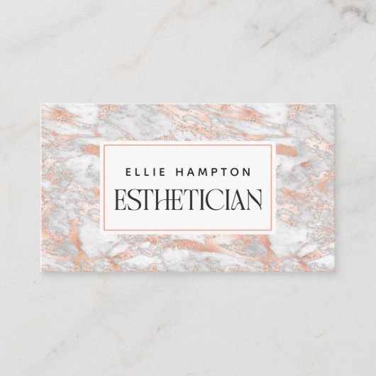 Carte De Visite Luxe Rose or rose marbre beauté Esthéticien (Devant)