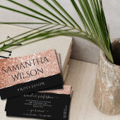 Carte De Visite Luxe Rose Parties scintillant Or Etoiles Chic Blac