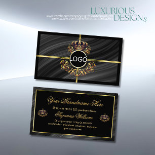 Carte De Visite Luxe Royal Black Gold Couronne avec logo somptueux