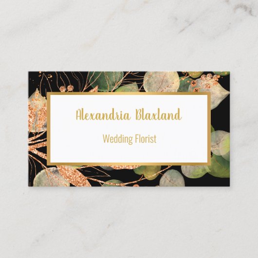 CARTE DE VISITE LUXE SAGE VERT EUCALYPTUS OR NOIR (Devant)