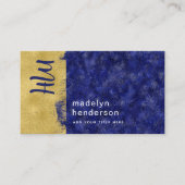 Carte De Visite Luxe Sapphire Gold Brush QR Code Médias sociaux (Devant)