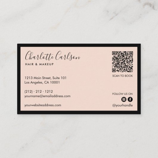 Carte De Visite Luxe Script moderne Blush Pink QR médias sociaux (Dos)