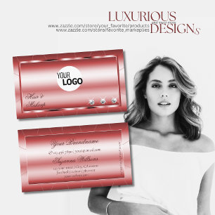 Carte De Visite Luxe Shimmery Red Modern avec diamants et logo