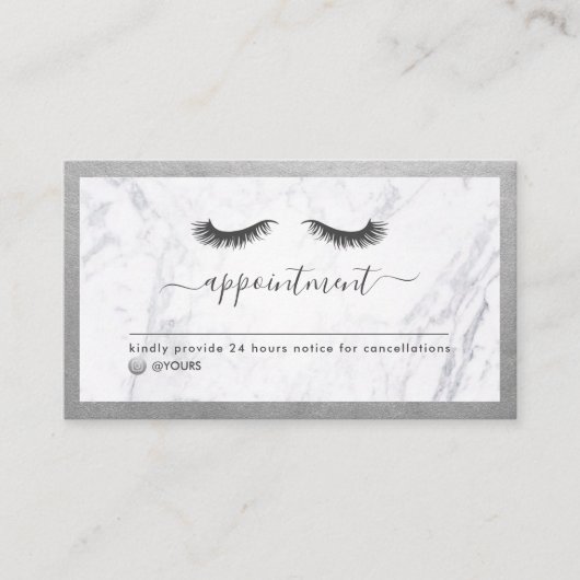Carte De Visite Luxe Silver & Marble Beauté Eyelash Rendez-vous (Devant)