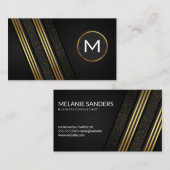 Carte De Visite Luxe Sleek Gold Noir rayé avec Motif (Devant / Derrière)