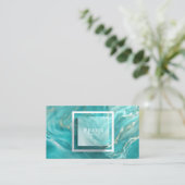 Carte De Visite Luxe Turquoise et or en marbre Liquide Abstrait (Debout devant)